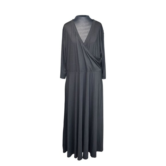 Plus Size 3XL Black Maxi Dress With Wrap Front & 3/4 Sleeves - Picture 1 of 9